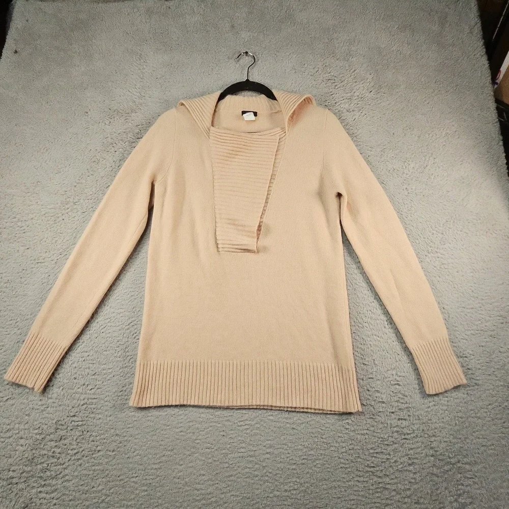 J Crew Sweater Womens M Pink Dream Asymmetrical Ruffle Zip Cashmere Wool Blend
